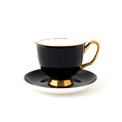 XL Black Teacup and Saucer