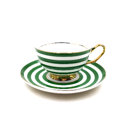 Green Stripe Teacup and Saucer