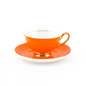 Orange Teacup and Saucer