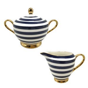 Navy Stripe Sugar and Creamer Set