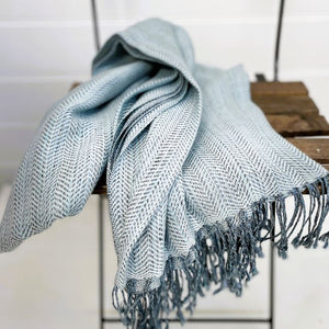 THROW LINEN/COTTON HERRINGBONE Sky Blue