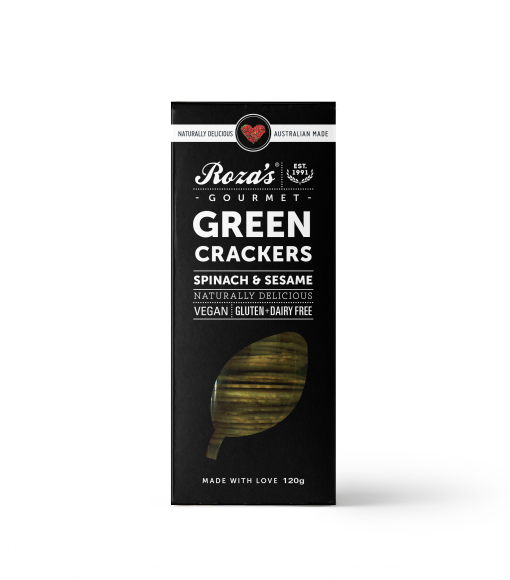 ROZAS GREEN CRACKERS 120G Spinach and Sesame Natural Vegan Gluten Free Dairy Free